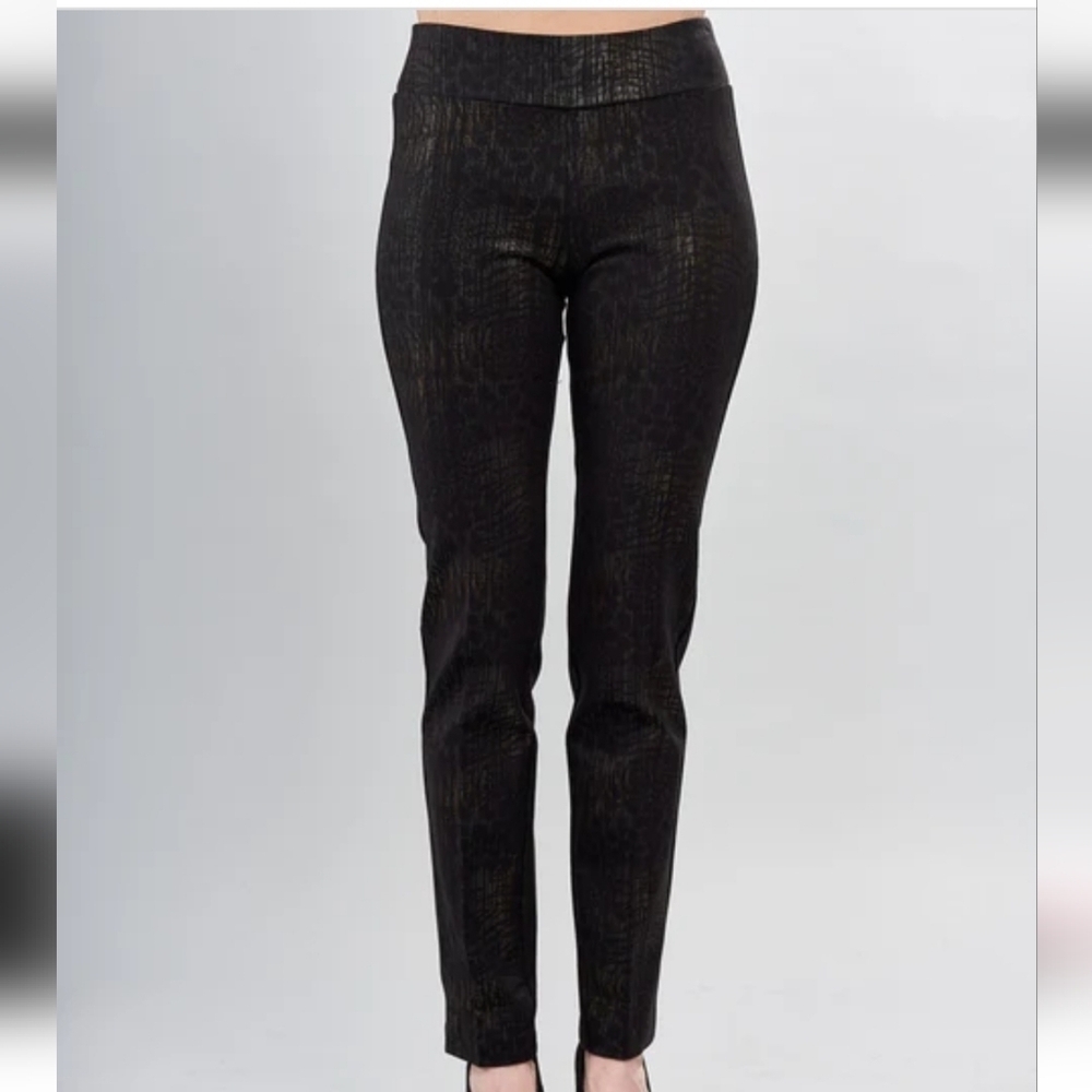 Insight New York  Straight Leg  Scuba Pants Black, Metallic Bronze Size 10